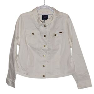 Isaac Mizrahi White Button-Up Jean Jacket